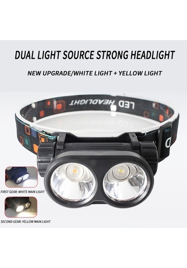 Yeni Çift Işık Kaynağı Güçlü Far Açık Çalışma Lambası Çalışma Farları Gece Far Kamp Yürüyüş Açık Gece Lambası Siyah