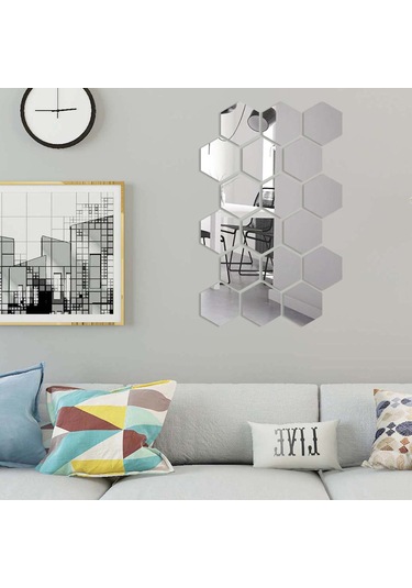 Monyee 36 Adet Silver Akrilik Hexagon Yansımalı Duvar Sticker - Dıy Ev Dekoru, Çocuk Odası/yatak Odası/banyo Uygun, 10x8.5x5cm, Kolay Kurulum, Zırhlı Filmi İle Korunmuş Çok Renkli