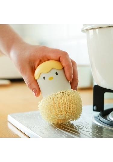 Ankatek Mutfak Temizleme Fırçası, Karikatür Tavuk Fırça, Ayrılabilir Saplı, Bulaşık Yıkama Topu, Plastik Yapı-sarı
