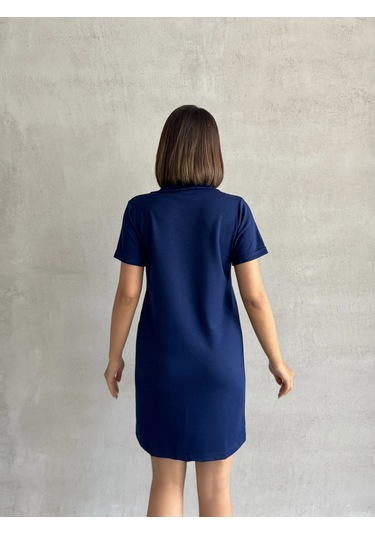 Kadın Polo Yaka Soft Touch Elbise Lacivert