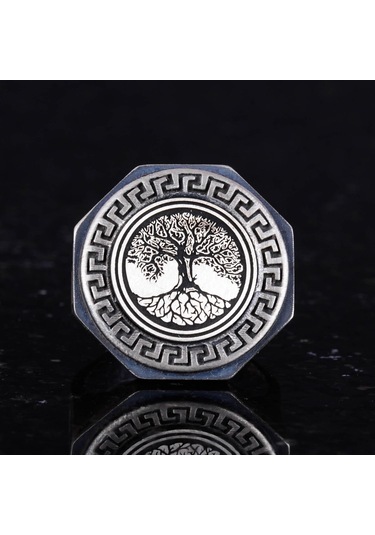 925 Ayar Gümüş Yüzük - Yunan Anahtarı Tasarımı Erkek Yüzüğü - El Yapımı Yüzük Gümüş