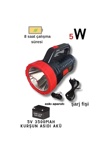 Ultra Güçlü 3000 Metre Mesafeli 8 Saat Çalışma Süreli5w El Feneri Gk-6608 Kırmızı