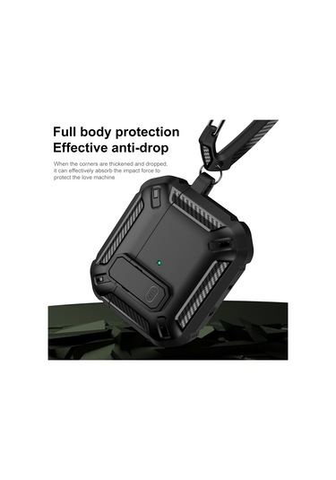 Airpods Uyumlu 3 İçin Kancalı Kalkan Darbeye Dayanıklı Kulaklık Koruyucu Kılıf Siyah Kırmızı