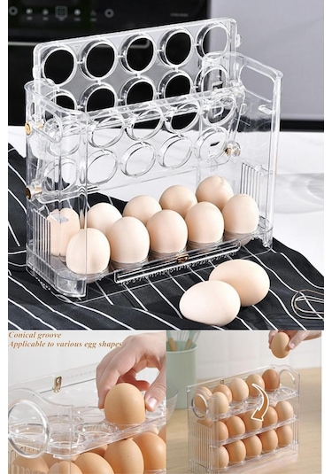 Yayke Yumurtalık 3 Katlı 30'lu Yumurta Rafı Saklama Kabı Yumurta