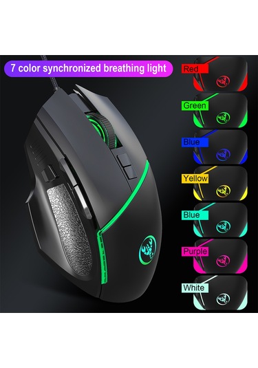 Mufunye Hxsj A876 Renkli Işık Efektli 6400 Dpı Ayarlanabilir Kablolu Oyun Faresi A876