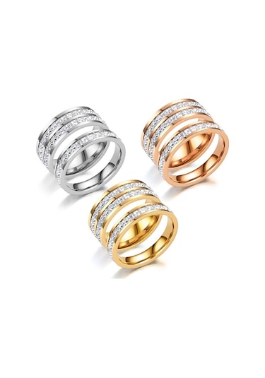 Altın Tasarım Duygusu Hafif Ve Lüks, Yıldız Çift Zirkon Yüzük Renginden Düşmüyor Titanyum Çelik Vermikülit Yüzük 9 Altın