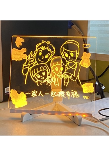 Samdoo Çocuklar İçin Taşınabilir Akrilik Işıklı Yazma Tahtası Silinebilir Boyama Panosu 7 Renkli Kalem Ve Ayaklı 300x200x3mm Büyük Boy J-95 Çok Renkli