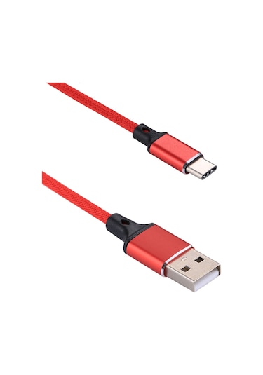 1m 2a Çıkış Usb To Usb-c / Type-c Nylon Kumaş Stili Veri Sinc. Şarj Kablosu Kırmızı