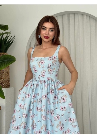 Yoa Cep Detaylı Elbise Mavi