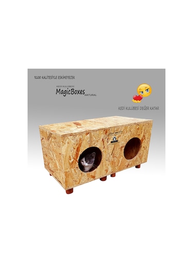 Kedi Kulübesi Profesyonel Magicboxes Natural Ahşap Kedi Evi 37 x 36 x 62 CM