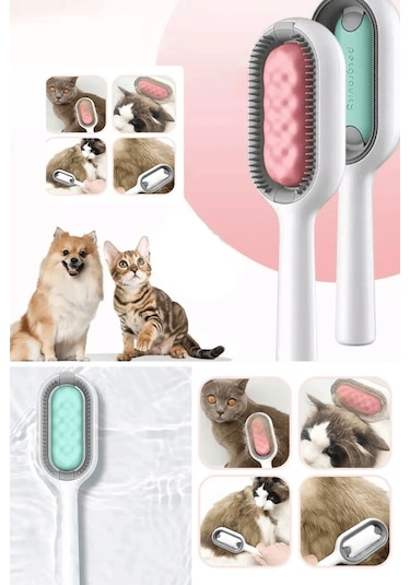 Pribor Kedi Köpek Masajlı Silikon Tüy Temizleme Toplama Fırçası, Islak Mendil Aparatlı