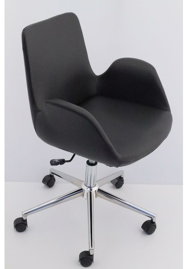 Hava Siyah Deri Ofis Sekreter Çalışma Sandalyesi