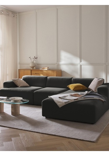 Massimo 3 Modül Sağ Köşe Koltuk Takımı Koyu Antrasit Keten Kumaş Sağ Koyu Antrasit