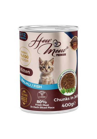 How Meow Jöleli Balıklı Parça Etli Yavru Kedi Yaş Maması 12 x 400 G