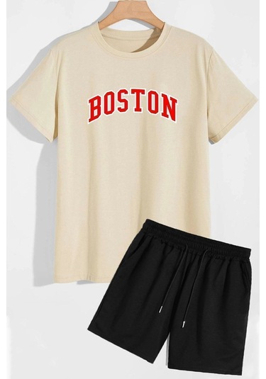 Boston Şort T-shirt Eşofman Takımı Bej