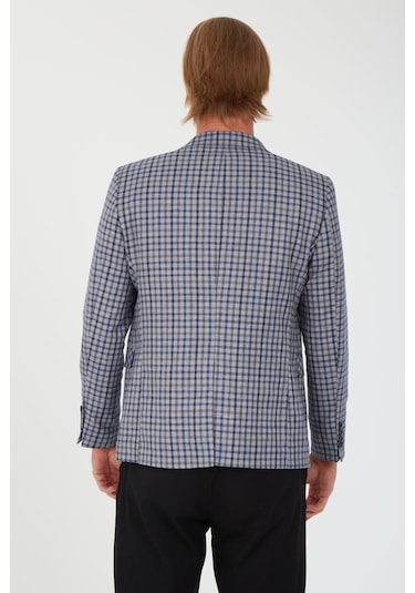 Sposo 5138 Dar Kalıp Kare Desenli Gri Erkek Blazer Ceket Gri