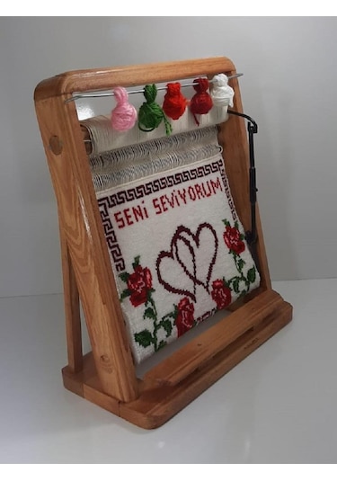 100tel Seni Seviyorum Motifli El Dokuması Hediyelik Minyatür Halı Çok Renkli