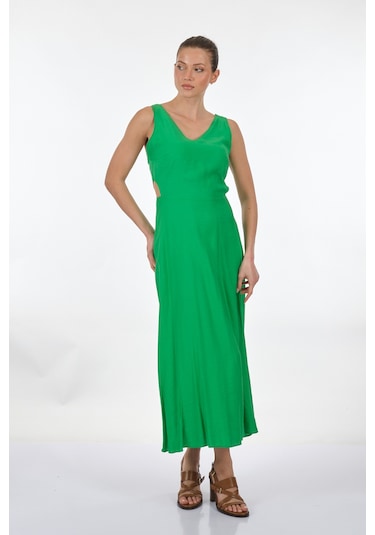 Unique Mode V Yaka Yeşil Kadın Elbise Us233014 001