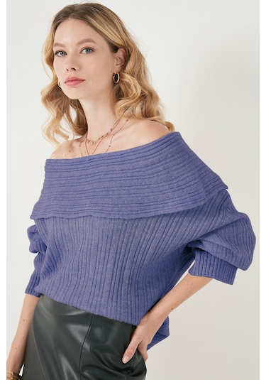 Lela Oversize Fit Madonna Yaka Triko Bayan Kazak 4615216 Lila