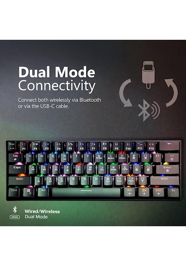 Vertux Oyun Klavyesi, Mekanik Tkl%80, Kablosuz Bluetooth Ve Usb-c