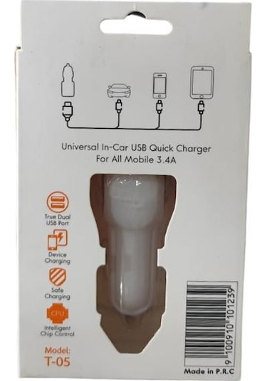 Megatech T05 Araç Çakmaklık Şarj Cihazı, 2 Usb, 3.4a, Beyaz