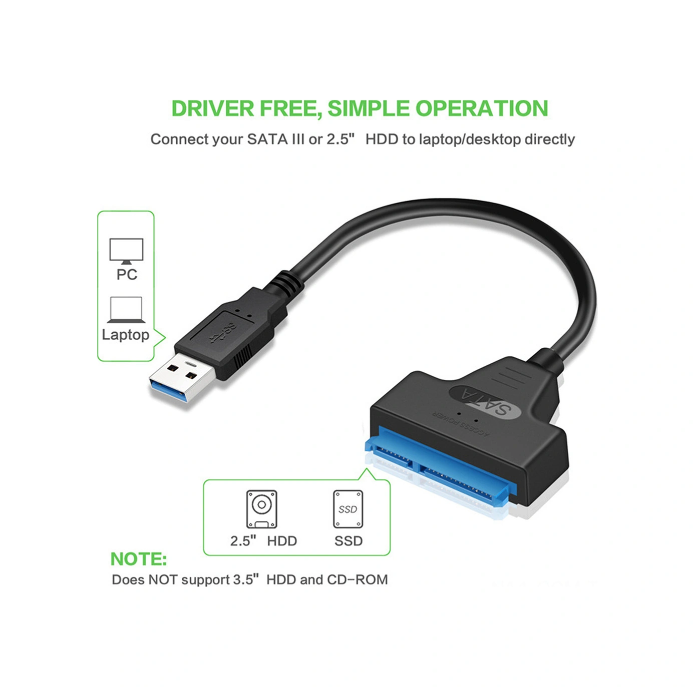 Qingmipy 2.5 İnç Sata Hdd/ssd İçin Usb 2.0/3.0/usb-c Dönüştürücü Kablosu - Jms578 Çipi, 6gbps Hız, Bakır Çekirdekli, Siyah