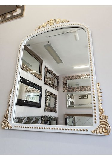 Ayna Denizi Lady White Gold Model Beyaz Altın Renk Dekoratif Ayna Altın - Beyaz