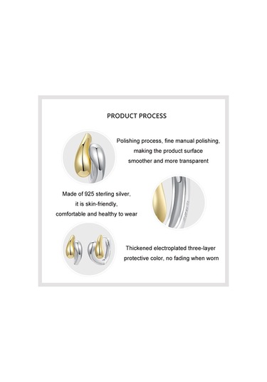 S925 Sterling Silver With Gold-plated Metallic Teardrop Earrings Bse1139 Gümüş