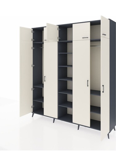 Hyperion Dolap 12 Raflı 9 Kapaklı 2 Askılı 220x44x243 Antrasit-aytaşı/antrasit Aytası/antrasıt