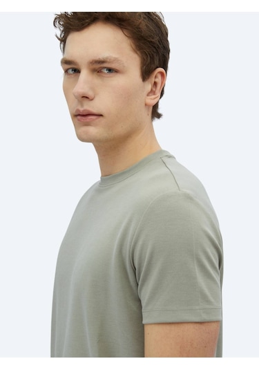 Kip Haki Düz Bisiklet Yaka T-shirt Haki