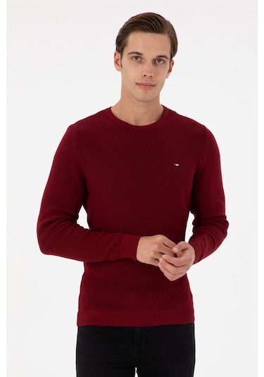 U.S. Polo Assn. Erkek Slim Fit Bisiklet Yaka Bordo Basic Kazak 50298282-VR014
