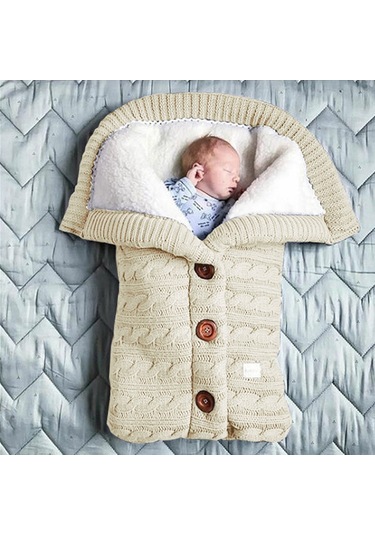 Neevoyu Kışlık Bebek Arabası Uyku Çantası, Dışarıda Kullanıma Uygun, Düğmeli, Örgülü, Yünlü, Kalın, 400 Gr, Göl Mavisi Mavi