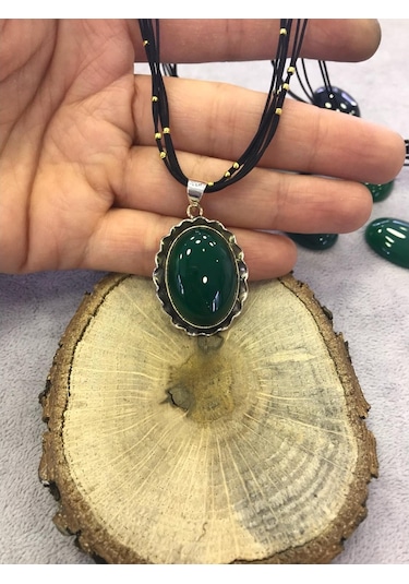 Yeşil Akik Taşlı Gümüş Kolye 925 Ayar 512653977