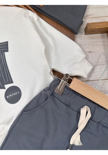 Hi Baskılı Bereli Armalı Oversize Erkek Bebek Takım Gri