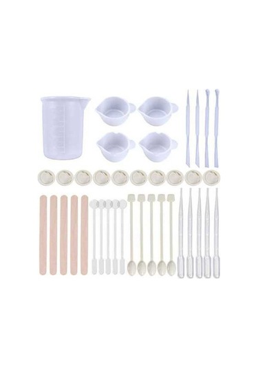 Pazly 39 Parça Dıy Silikon Reçine Ölçüm Kabı Seti 100ml Epoksi Karıştırma Kalıpları Parmak Kılıfları Beyaz Başlangıç Seti Beyaz