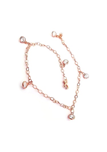 Zirkon Taşlı Gümüş Üzerine Rose Altın Kaplamalı Halhal Gümüş