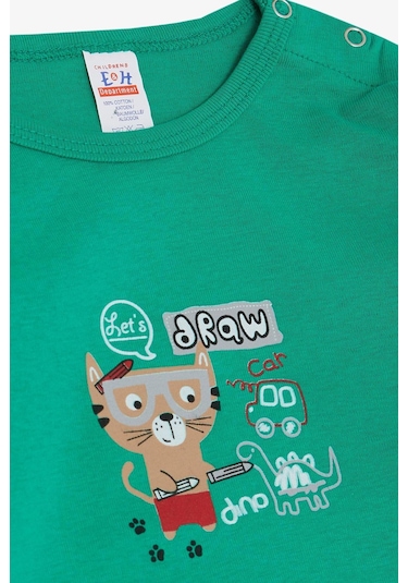 Breeze Erkek Bebek Çıtçıtlı Zıbın Body Ressam Kedicik Baskılı 9 Ay-3 Yaş, Yeşil-yeşil Yeşil