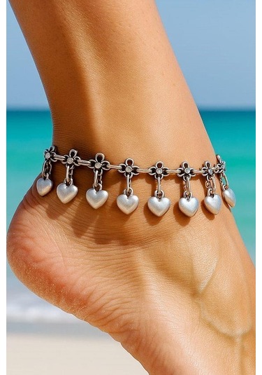 Kalpli Papatya Şekilli Kadın Halhal Gümüş Kaplama Ayarlanabilir El Yapımı Halhal