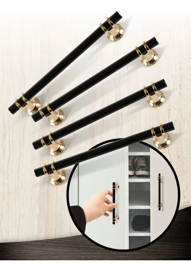 Metalheart Mobilya Kolu 128 Mm Siyah+altın 4 Adet 348118767 Siyah Mat