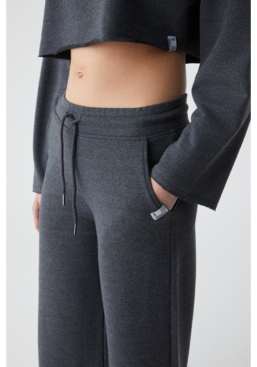 Klıos  Kadın Geniş Paça Yüksek Bel Slim Antrasit Eşofman Takımı