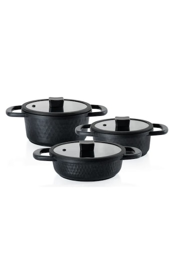 Schafer Hektor 3 Lü Döküm Tencere Seti 6 Parça-siyah