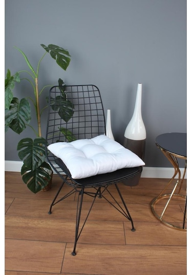 Altınpamuk Altınpamuk Beta Pofidik Beyaz Sandalye Minderi Bağcıklı 40X40Cm