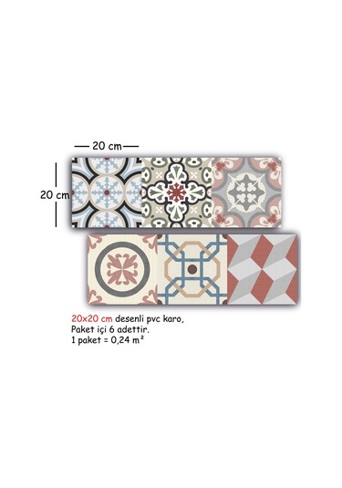 Tink Kendinden Yapışkanlı Patchwork Desenli Pvc Karo Kaplama 20x20 Cm 6'lı Paket