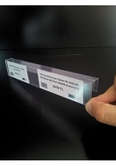 10 Adet Pvc Etiketlik Dik Geçme Ahşap Raf 24 x 4 CM İsimlik Kart Cebi