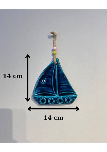 El Yapımı Nazar Boncuğu, Duvar Dekorasyon Ürünü, Seramik, El İşçiliği, Turkuaz Renkte Sandal Desenli -