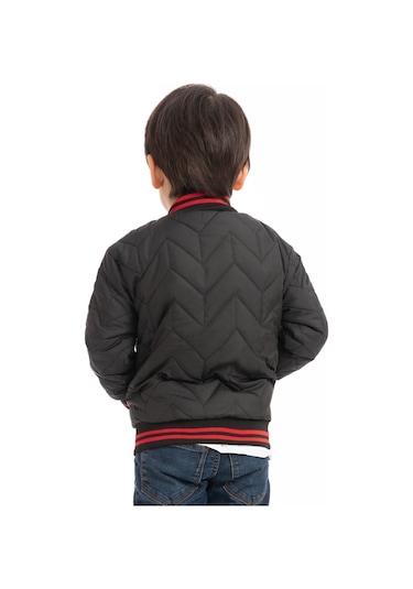 Freemen Erkek Çocuk Siyah Kolej Yaka Astarlı Su Ve Rüzgar Geçirmez Fermuarlı Mont Freemen Erkek Siyah