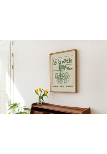 Retro Bitki Posteri, Estetik Alıntı, Motivasyonel Ofis, Yeşil Duvar Dekoru