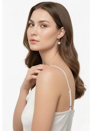 Beyaz Doğal İnci Halka Küpe 7 Mm Sarı