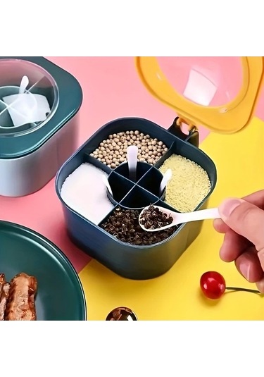 Trendooze Gaojunshop01 Mavi Yeşil 4lü Büyük Kapasiteli Baharat Kutusu Seti Kapaklı Kaşıklı Mavi Yeşil Ev Baharatları İçin İyil Mavi - Yeşil