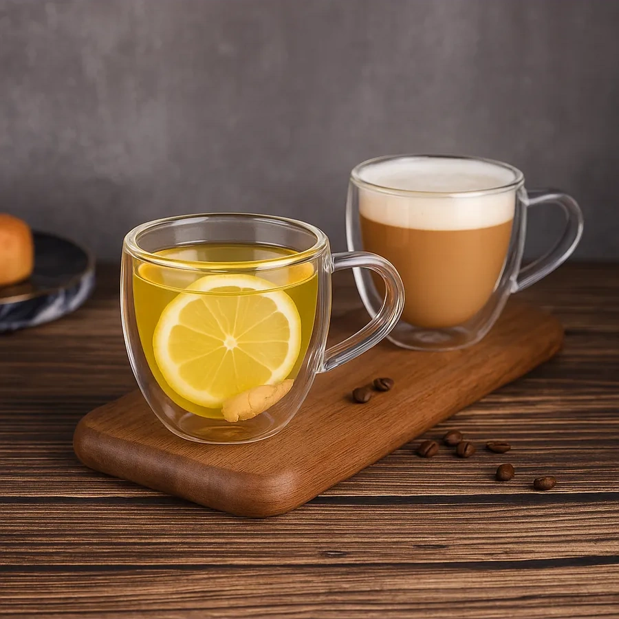 Cnglass Çift Tabanlı Kahve Ve Çay Bardağı 280 Ml 2'li Set. 7473065 Beyaz